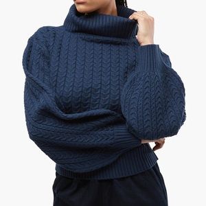 Weworewhat turtleneck cable sweater - French navy/blue XS